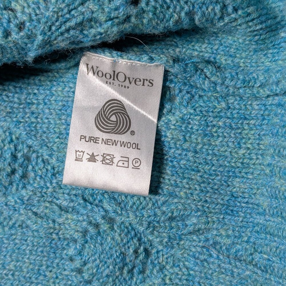 WoolOvers Womens M Cableknit Wool Cardigan Sweater Blue Green Teal Lambswool - Picture 2 of 9